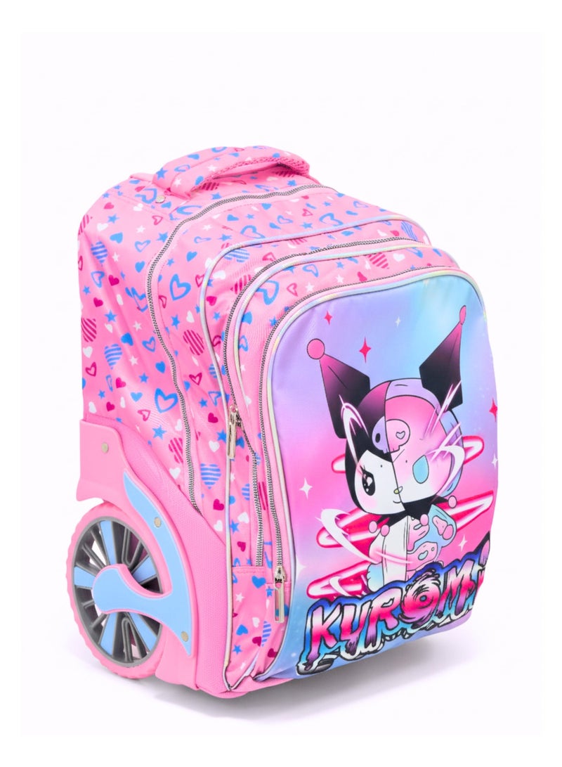 Aspire Books Premium 3-in-1 Big Wheel Trolley Kuromi School Bag Set [E973-18BW3] – Includes Matching Lunch Box & Pencil Pouch – Ergonomic High-Gloss Rolling Backpack for Girls’ Schooling & Outings - Image 3